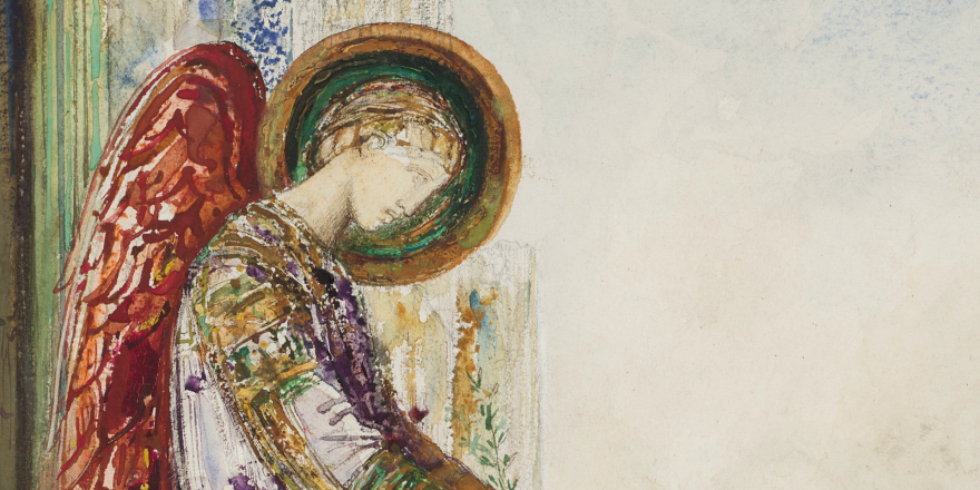 Figure masculine couronnée en armure dorée et cape rouge, dans un style symboliste aux tons dorés et bleus